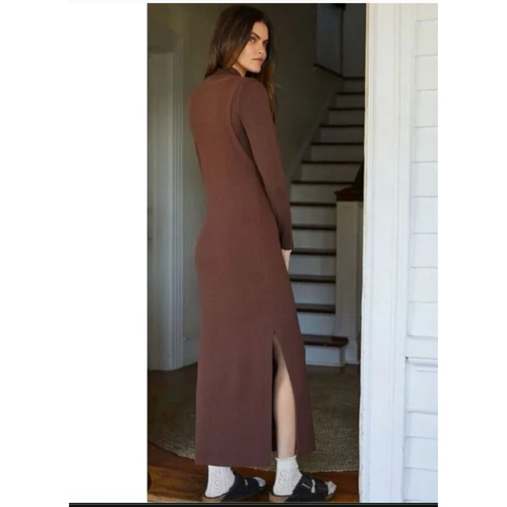 Anthropologie Daily Practice Brown Sleeveless V-Neck Ribbed Knit Maxi Dress Sz S - Picture 14 of 15